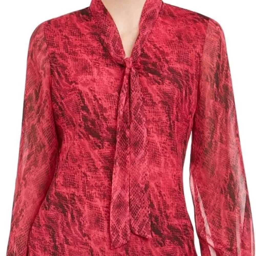 Kasper Cranberry button & tie front sheer sleeves blouse, size XL